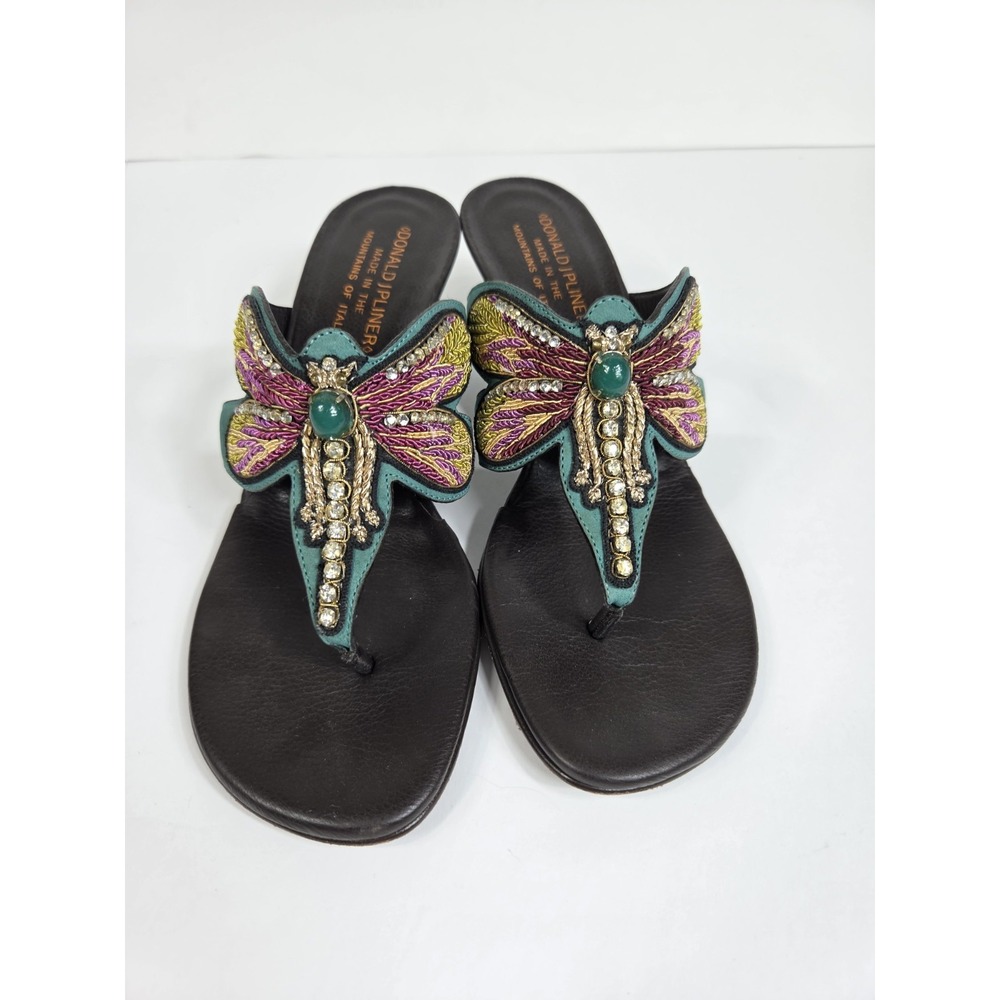 Donald J Pliner  Dragonfly Embroidered Jeweled Kitten Heels Sandals Women 6.5